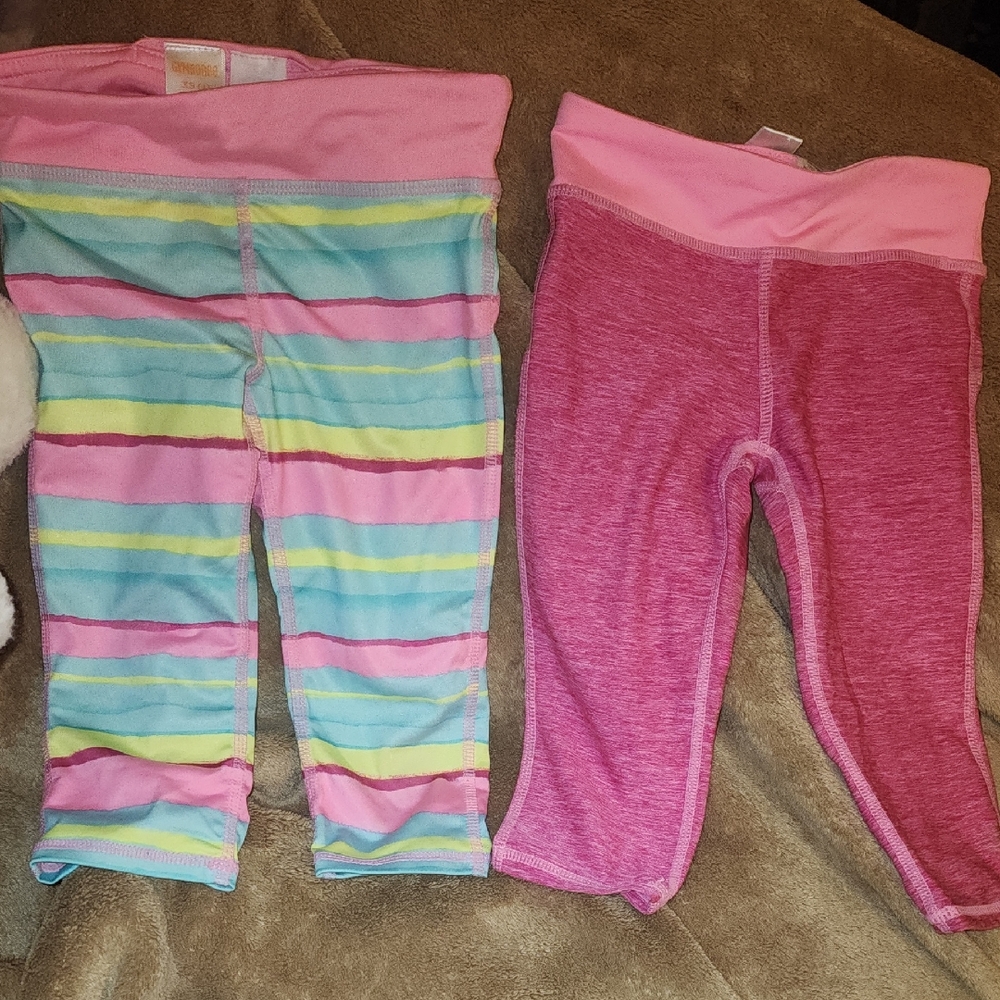 Sz 4 Gymboree Girls Pink Striped & Heather Pink Capri Leggings Set